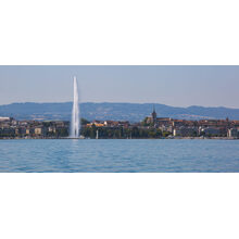 Geneva Fountain and city skyline panoramic